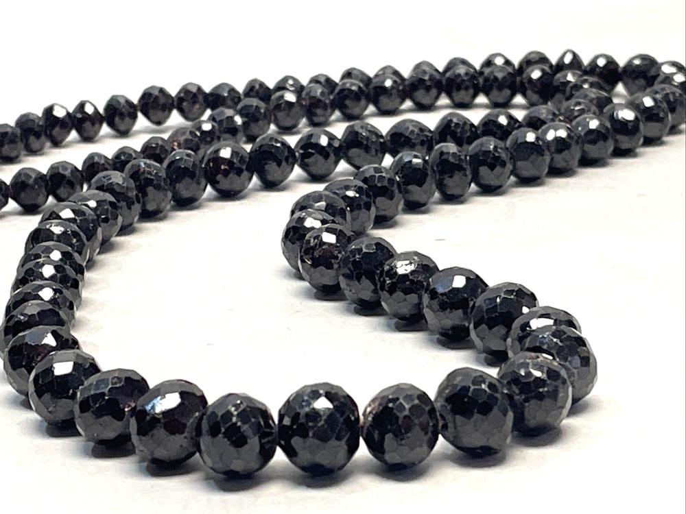 Vintage Graduated Faceted Garnet Bead Necklace 36" Silver Clasp Beaded 222g